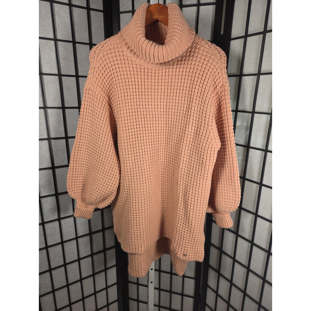 Ted Baker London Peach Tan Waffle Knit Turtleneck Balloon Sleeve Sweater Size 3